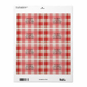 Red Gingham Checkered Pattern Burlap Kijk Etiket (Full Sheet)