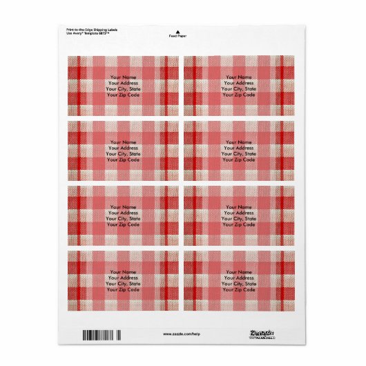 Red Gingham Checkered Pattern Burlap Kijk Etiket (Full Sheet)