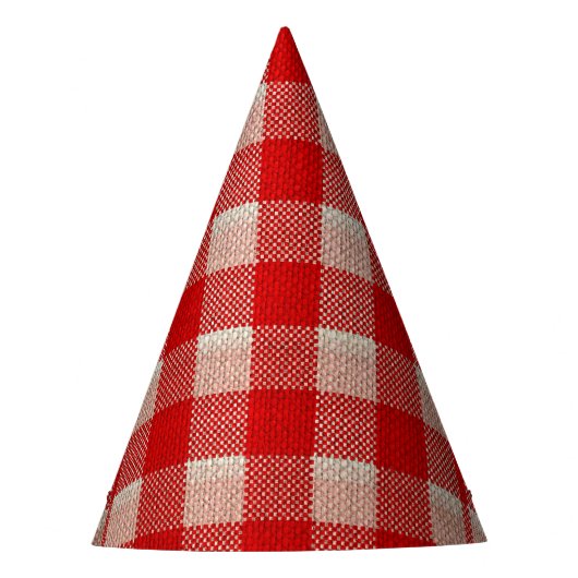 Red Gingham Checkered Pattern Burlap Kijk Feesthoedjes (Voorkant)