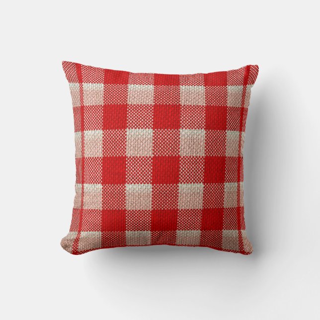 Red Gingham Checkered Pattern Burlap Kijk Kussen (Voorkant)
