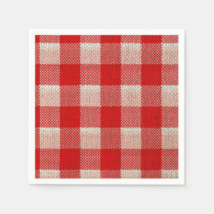 Red Gingham Checkered Pattern Burlap Kijk Servetten