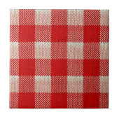 Red Gingham Checkered Pattern Burlap Kijk Tegeltje (Voorkant)