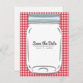 Red Gingham Checkered Rustic Country Save the Date Aankondigingskaart (Voorkant / Achterkant)