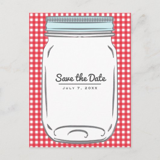 Red Gingham Checkered Rustic Country Save the Date Aankondigingskaart (Voorkant)