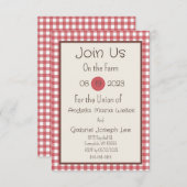 Red Gingham Country Boerderij Wedding Invitation Kaart (Voorkant / Achterkant)