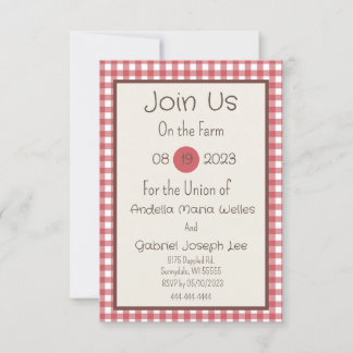 Red Gingham Country Boerderij Wedding Invitation Kaart