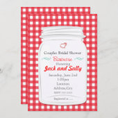 Red Gingham Country Rustic Mason Jar uitnodiging (Voorkant / Achterkant)