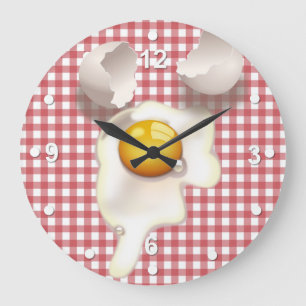 Red Gingham Cracked Egg Kitchen Wall Clock Grote Klok