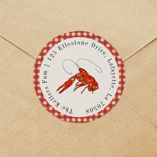 Red Gingham Crawfish Boil Seafood Retouradres Ronde Sticker