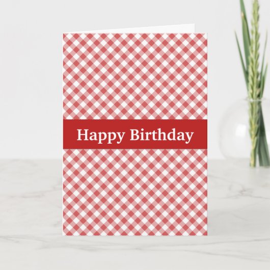 Red Gingham Custom Birthday Kaart (Voorkant)