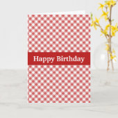 Red Gingham Custom Birthday Kaart (Gele Bloem)