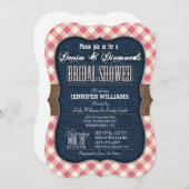 Red Gingham, Denim bruids douche uitnodiging (Voorkant / Achterkant)
