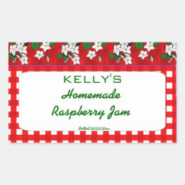Red gingham floral raspberry jam gelei label