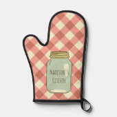 Red Gingham gepersonaliseerde Mason Jar Ovenwant (Voorkant)