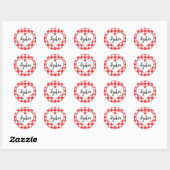 Red Gingham Heart Custom Name Monogram Valentijn Ronde Sticker (Vel)