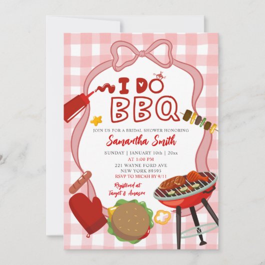 Red Gingham I do BBQ bridal shower invitation (Devant)