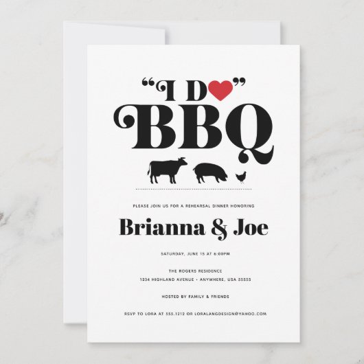 Red Gingham Ik doe BBQ repetitie diner uitnodiging (Voorkant)