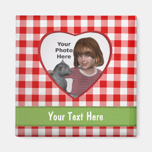 Red Gingham Let Heart Lijst: Een foto en tekst toe Magneet