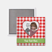 Red Gingham Look Heart Lijst: voeg een foto en tek Magneet (Voorkant / Achterkant)