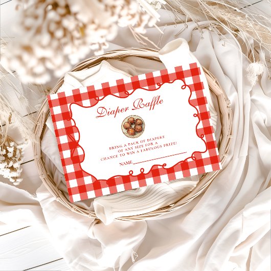 Red Gingham Meatball Diapper Raffle Informatiekaartje