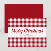 Red Gingham Merry Christmas Script Briefkaart (Voorkant / Achterkant)