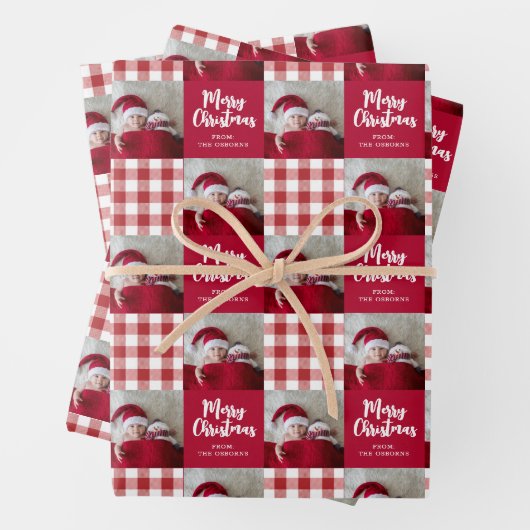 Red Gingham Merry kerstwrapping Paper (In situ)