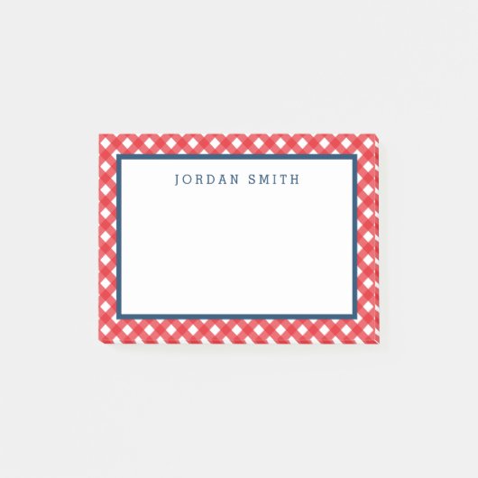 Red Gingham met blauwe grens Post-it® Notes (Voorkant)