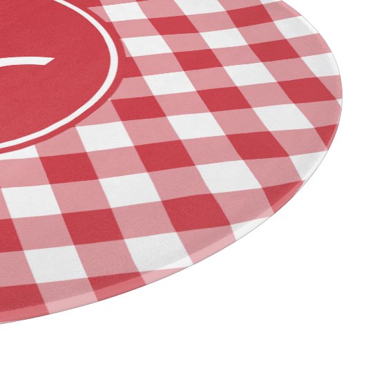 Red Gingham Monogram Snijplank (Hoek)
