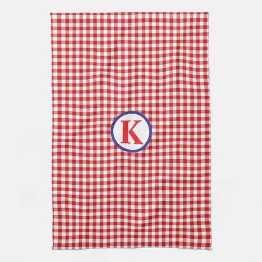 Red Gingham Monogram Theedoek (Verticaal)