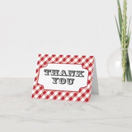 Red Gingham Pattern Dank u notitiekaarten (Voorkant)