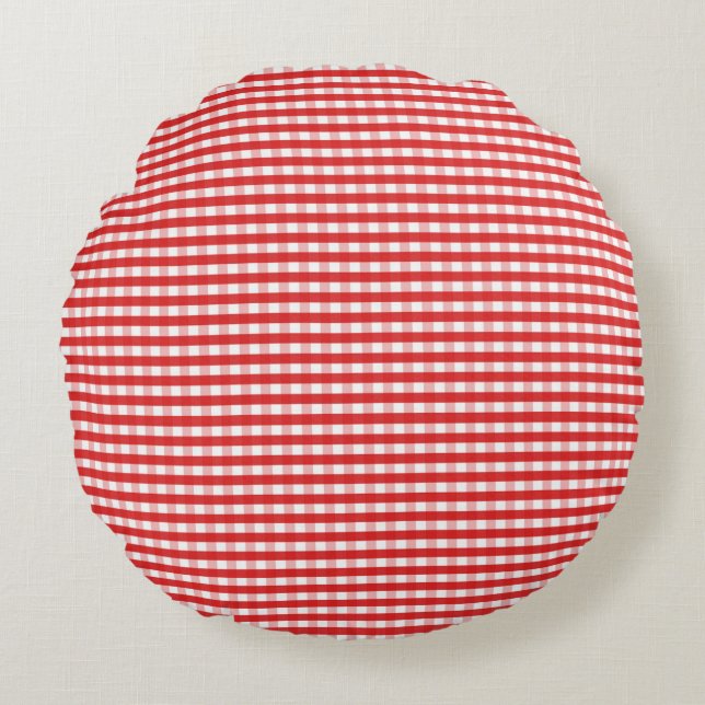 Red Gingham Pattern Rond Kussen (Voorkant)