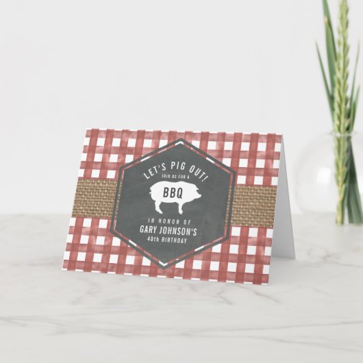 Red Gingham Pig Burlap Birthday Bbq (Voorkant)