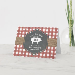 Red Gingham Pig Burlap Birthday Bbq