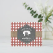 Red Gingham Pig Burlap Birthday Bbq Briefkaart (Staand voorkant)