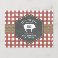 Red Gingham Pig Burlap Birthday Bbq