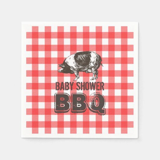 Red Gingham Pig Roast Baby shower BBQ Servet (Voorkant)