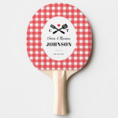 Red Gingham Plaid Grill Monogram Bruiloft Tafeltennisbatje (Voorkant)