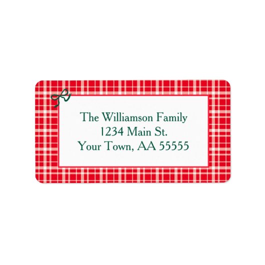 Red Gingham Plaid Merry Christmas Mail Etiket (Voorkant)