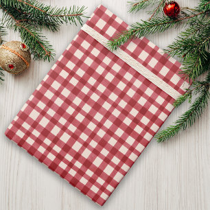 Red Gingham Plaid Traditionele Minimale Kerstmis Cadeaupapier