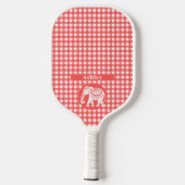 Red Gingham Plaid with White Elephant and Name Pickleball Paddle (Achterkant)