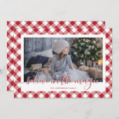 Red Gingham Pset gelooft in de magische foto Feestdagenkaart (Voorkant / Achterkant)