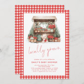 Red Gingham Script Lokaal gegroeid Xmas Baby showe Kaart (Voorkant / Achterkant)