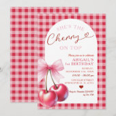 Red Gingham She's Cherry op Top Girl Birthday Bow Kaart (Voorkant / Achterkant)