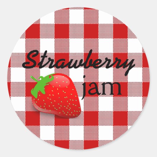 Red Gingham-Strawberry Jam Ronde Sticker (Voorkant)