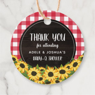 Red Gingham & Sunflower Baby-Q Shower Dank je Bedankjes Labels