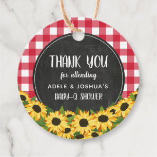 Red Gingham & Sunflower Baby-Q Shower Dank je Bedankjes Labels