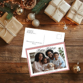 Red Gingham Vakantiefoto Feestdagenkaart