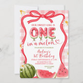Red Gingham Watermelon Bow Summer Birthday Kaart (Voorkant)