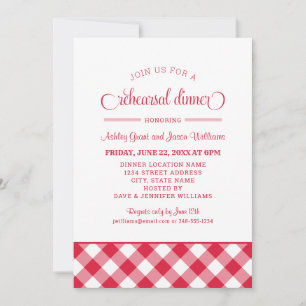 Red Gingham Wedding Rehearsal Dinner Kaart