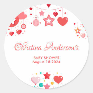 Red Girl Stars Sprinkle Baby shower Ronde Sticker